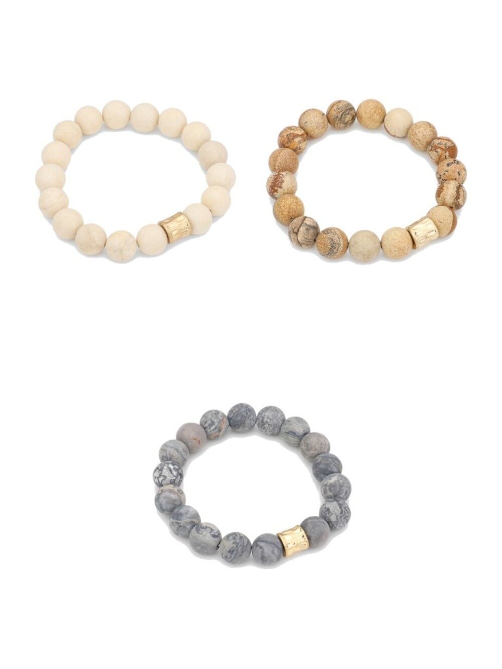 3 Bracelet Stack Set - Ivory Magnesite, Picture Jasper, Gray Picasso Jasper
